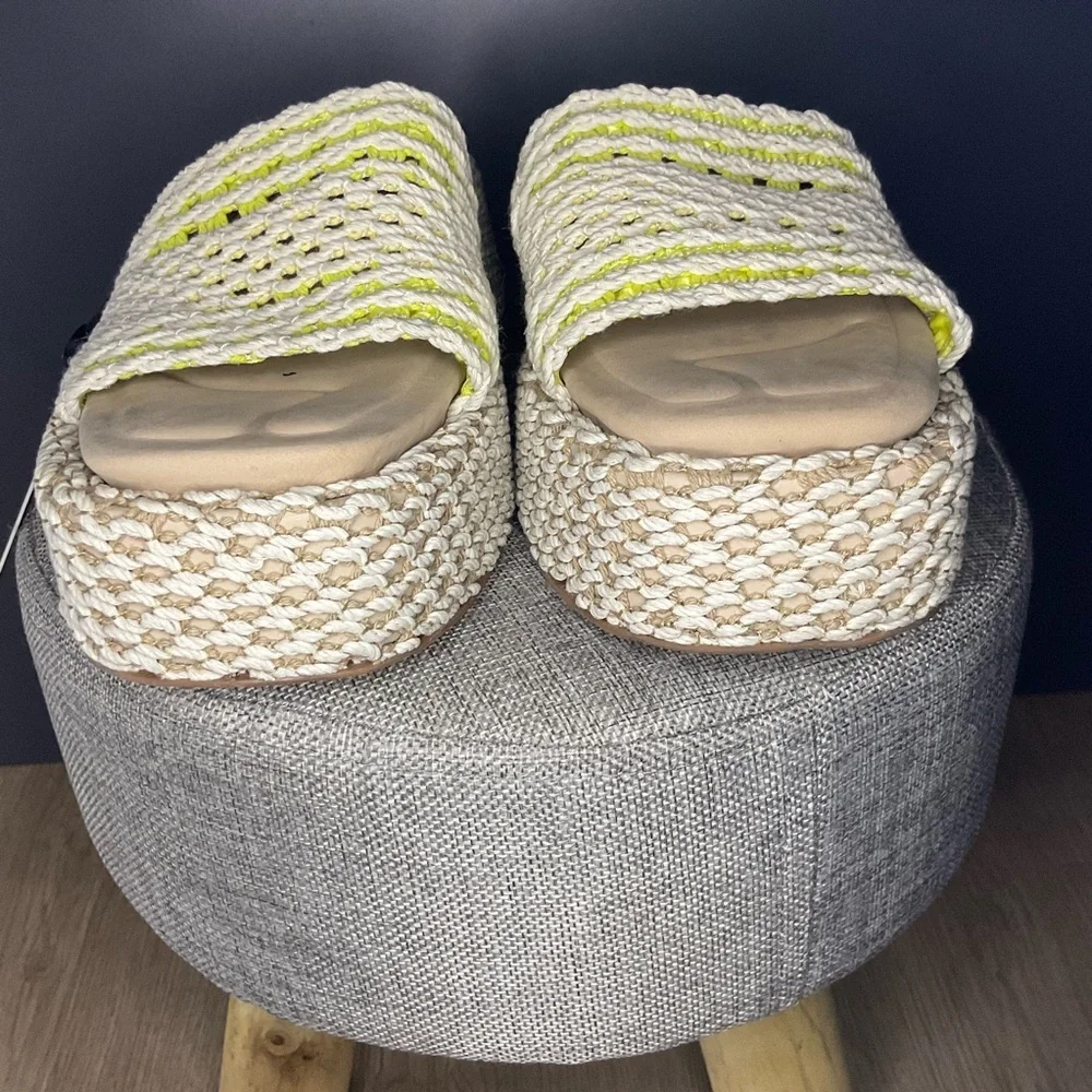 Rag N Bone Women‎ Logan Crochet Green Yellow Square Toe Platform Sandal 39